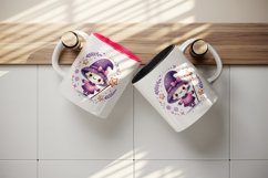 Watercolor cute smiling witch holding magic wand circular Halloween print 20 oz tumbler skinny mug wrap clipart t-shirt sublimation printable design