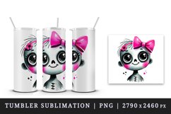 Watercolor cute smiling zombie girl with big eyes neon pink bow Halloween print tumbler skinny mug wrap clipart t-shirt sublimation printable design
