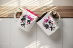Watercolor cute smiling zombie girl with big eyes neon pink bow Halloween print tumbler skinny mug wrap clipart t-shirt sublimation printable design