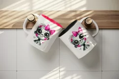 Watercolor cute smiling zombie girl with big eyes neon pink bow Halloween print tumbler skinny mug wrap clipart t-shirt sublimation printable design