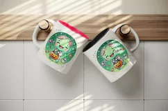 Watercolor cute smiling zombie holding trick or treat bag Halloween print 20 oz tumbler skinny mug wrap clipart t-shirt sublimation printable design