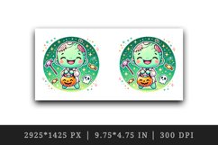 Watercolor cute smiling zombie holding trick or treat bag Halloween print 20 oz tumbler skinny mug wrap clipart t-shirt sublimation printable design