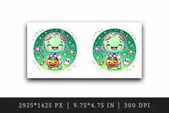 Watercolor cute smiling zombie holding trick or treat bag Halloween print 20 oz tumbler skinny mug wrap clipart t-shirt sublimation printable design