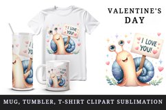 Watercolor cute snail sparkle hearts I Love You quote Valentine Day print 20 oz tumbler skinny mug wrap clipart t-shirt sublimation printable design