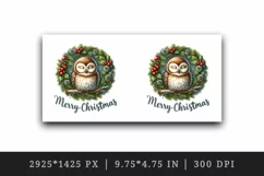 Watercolor cute snoozing owl wreath Merry Christmas greeting quote print 20 oz tumbler skinny mug wrap clipart t-shirt sublimation printable design