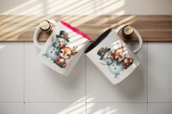 Watercolor cute snowman and reindeer scarf winter Christmas print 20 oz tumbler skinny mug wrap clipart t-shirt sublimation printable design