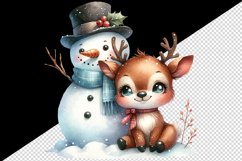 Watercolor cute snowman and reindeer scarf winter Christmas print 20 oz tumbler skinny mug wrap clipart t-shirt sublimation printable design