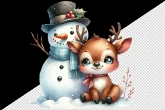Watercolor cute snowman and reindeer scarf winter Christmas print 20 oz tumbler skinny mug wrap clipart t-shirt sublimation printable design