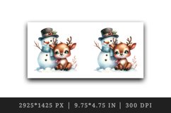 Watercolor cute snowman and reindeer scarf winter Christmas print 20 oz tumbler skinny mug wrap clipart t-shirt sublimation printable design