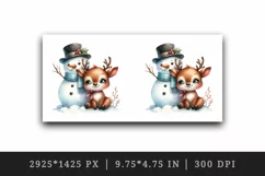 Watercolor cute snowman and reindeer scarf winter Christmas print 20 oz tumbler skinny mug wrap clipart t-shirt sublimation printable design