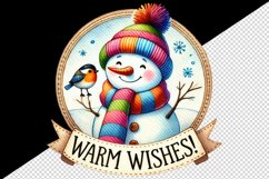 Watercolor cute snowman bird Warm Wishes quote Christmas New Year winter print tumbler skinny mug wrap clipart t-shirt sublimation printable design