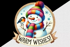 Watercolor cute snowman bird Warm Wishes quote Christmas New Year winter print tumbler skinny mug wrap clipart t-shirt sublimation printable design