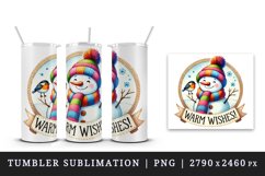 Watercolor cute snowman bird Warm Wishes quote Christmas New Year winter print tumbler skinny mug wrap clipart t-shirt sublimation printable design