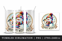 Watercolor cute snowman bird Warm Wishes quote Christmas New Year winter print tumbler skinny mug wrap clipart t-shirt sublimation printable design