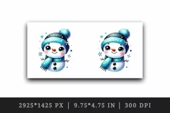 Watercolor cute snowman blue scarf hat smile Christmas New Year winter print 20oz tumbler skinny mug wrap clipart t-shirt sublimation printable design