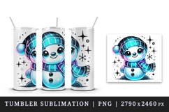 Watercolor cute snowman blue scarf hat smile Christmas New Year winter print 20oz tumbler skinny mug wrap clipart t-shirt sublimation printable design