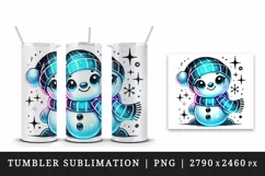 Watercolor cute snowman blue scarf hat smile Christmas New Year winter print 20oz tumbler skinny mug wrap clipart t-shirt sublimation printable design