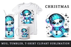 Watercolor cute snowman blue scarf hat smile Christmas New Year winter print 20oz tumbler skinny mug wrap clipart t-shirt sublimation printable design