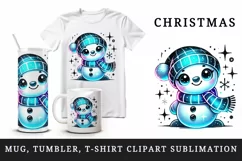 Watercolor cute snowman blue scarf hat smile Christmas New Year winter print 20oz tumbler skinny mug wrap clipart t-shirt sublimation printable design