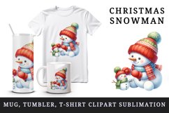 Watercolor cute snowman building mini bright scarf hat Christmas print 20 oz tumbler skinny mug wrap clipart t-shirt sublimation printable design