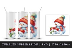 Watercolor cute snowman building mini bright scarf hat Christmas print 20 oz tumbler skinny mug wrap clipart t-shirt sublimation printable design