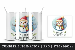Watercolor cute snowman carrot scarf snowflake Merry Christmas quote print 20 oz tumbler skinny mug wrap clipart t-shirt sublimation printable design