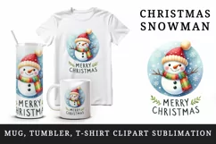 Watercolor cute snowman carrot scarf snowflake Merry Christmas quote print 20 oz tumbler skinny mug wrap clipart t-shirt sublimation printable design
