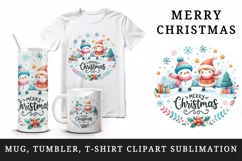 Watercolor cute snowman girl snowflakes round Merry Christmas quote print 20 oz tumbler skinny mug wrap clipart t-shirt sublimation printable design