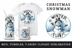 Watercolor cute snowman glasses scarf hat Winter Fun Christmas quote print 20 oz tumbler skinny mug wrap clipart t-shirt sublimation printable design