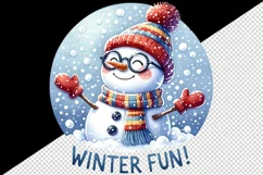 Watercolor cute snowman glasses scarf hat Winter Fun Christmas quote print 20 oz tumbler skinny mug wrap clipart t-shirt sublimation printable design