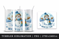 Watercolor cute snowman glasses scarf hat Winter Fun Christmas quote print 20 oz tumbler skinny mug wrap clipart t-shirt sublimation printable design