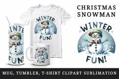 Watercolor cute snowman glasses scarf hat Winter Fun Christmas quote print 20 oz tumbler skinny mug wrap clipart t-shirt sublimation printable design