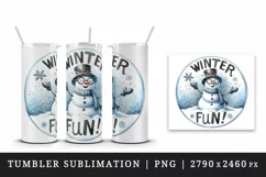 Watercolor cute snowman glasses scarf hat Winter Fun Christmas quote print 20 oz tumbler skinny mug wrap clipart t-shirt sublimation printable design
