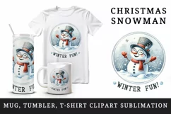 Watercolor cute snowman glasses scarf hat Winter Fun Christmas quote print 20 oz tumbler skinny mug wrap clipart t-shirt sublimation printable design
