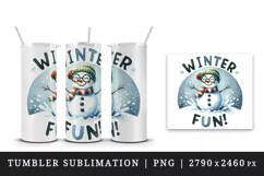 Watercolor cute snowman glasses scarf hat Winter Fun Christmas quote print 20 oz tumbler skinny mug wrap clipart t-shirt sublimation printable design