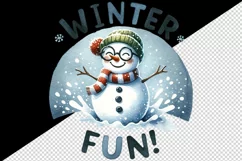 Watercolor cute snowman glasses scarf hat Winter Fun Christmas quote print 20 oz tumbler skinny mug wrap clipart t-shirt sublimation printable design