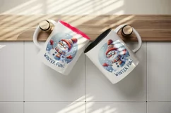 Watercolor cute snowman glasses scarf hat Winter Fun Christmas quote print 20 oz tumbler skinny mug wrap clipart t-shirt sublimation printable design