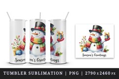 Watercolor cute snowman hat gift Season Greeting Christmas quote print 20 oz tumbler skinny mug wrap clipart t-shirt sublimation printable design