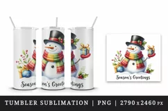 Watercolor cute snowman hat gift Season Greeting Christmas quote print 20 oz tumbler skinny mug wrap clipart t-shirt sublimation printable design