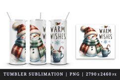 Watercolor cute snowman hat hot cocoa Warm Wishes Christmas quote print 20 oz tumbler skinny mug wrap clipart t-shirt sublimation printable design