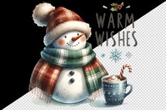Watercolor cute snowman hat hot cocoa Warm Wishes Christmas quote print 20 oz tumbler skinny mug wrap clipart t-shirt sublimation printable design