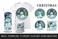 Watercolor cute snowman hat Let it Snow quote Christmas New Year winter print tumbler skinny mug wrap clipart t-shirt sublimation printable design