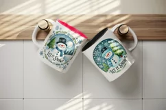 Watercolor cute snowman hat Let it Snow quote Christmas New Year winter print tumbler skinny mug wrap clipart t-shirt sublimation printable design