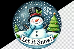 Watercolor cute snowman hat Let it Snow quote Christmas New Year winter print tumbler skinny mug wrap clipart t-shirt sublimation printable design