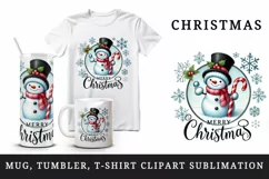 Watercolor cute snowman hat Merry Christmas quote New Year winter print 20 oz tumbler skinny mug wrap clipart t-shirt sublimation printable design