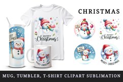 Watercolor cute snowman hat sign Merry Christmas quote New Year winter print tumbler skinny mug wrap clipart t-shirt sublimation printable design png