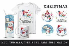 Watercolor cute snowman hat sign Merry Christmas quote New Year winter print tumbler skinny mug wrap clipart t-shirt sublimation printable design png