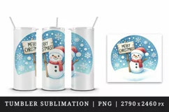 Watercolor cute snowman hat sign Merry Christmas quote New Year winter print tumbler skinny mug wrap clipart t-shirt sublimation printable design png