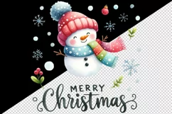 Watercolor cute snowman hat sign Merry Christmas quote New Year winter print tumbler skinny mug wrap clipart t-shirt sublimation printable design png