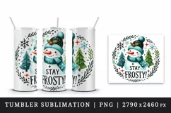 Watercolor cute snowman hat Stay Frosty quote Christmas New Year winter print tumbler skinny mug wrap clipart t-shirt sublimation printable design png
